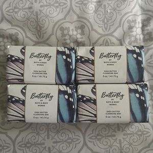 4 Bath & Body Works Lot BUTTERFLY Shea CLEANSING BAR SOAP Raspberry Iris Vanilla